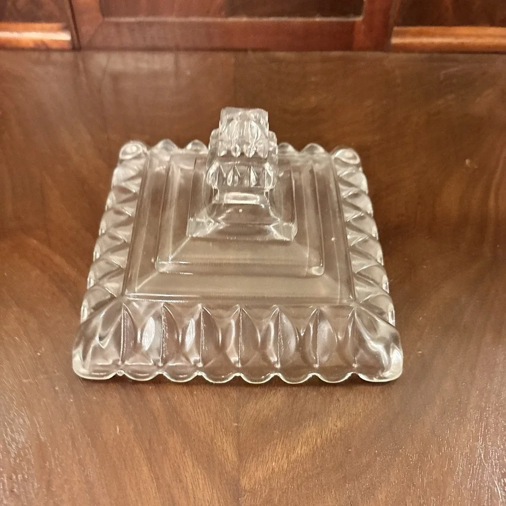 Circa 1950 Vintage Pressed Glass Pedestal Candy Dish Compote w Lid